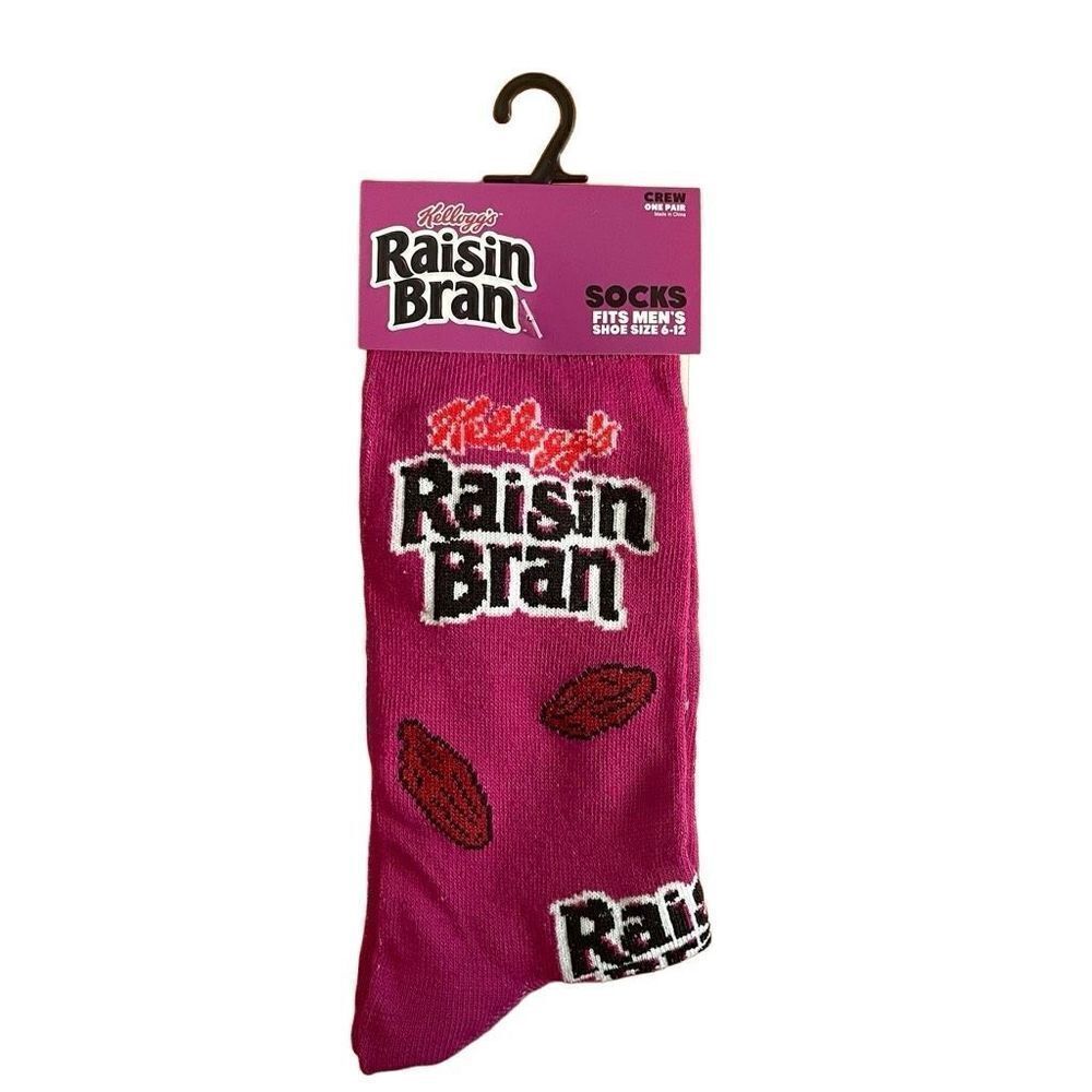 Kellogg’s Raisin Bran Men’s Purple Fun Print Novelty Crew Socks Shoe Size 6-12